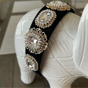 Elegant Black Headband with Pearl and Gem Embellishments